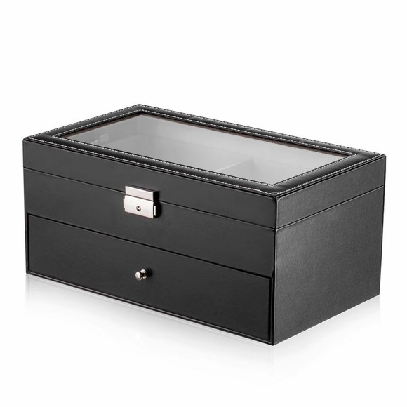 Home | Black 2 Level 12 Sunglasses or Glasses Display Case Storage with Lock - Picture 1 of 10